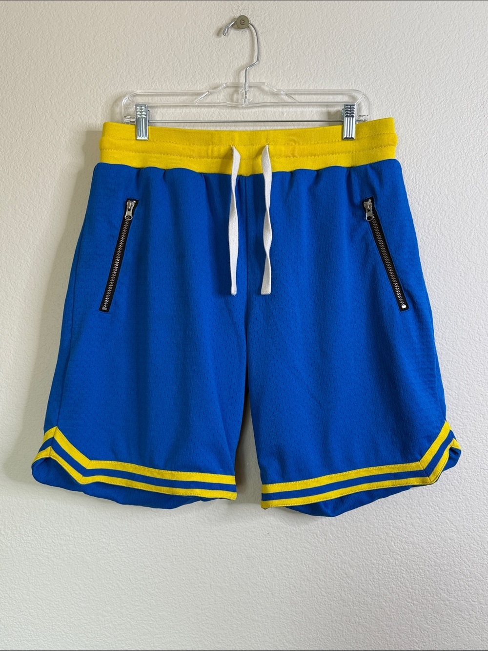 Bacon Projects double lined gym basketball shorts blue yellow size large